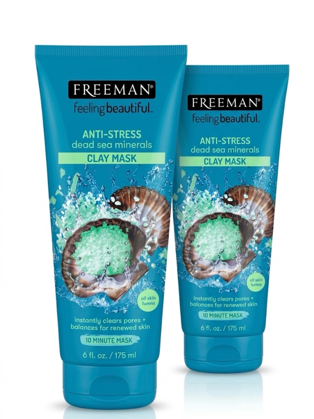 Two FREEMAN Anti-Stress Dead Sea Minerals Clay Mask 6oz each